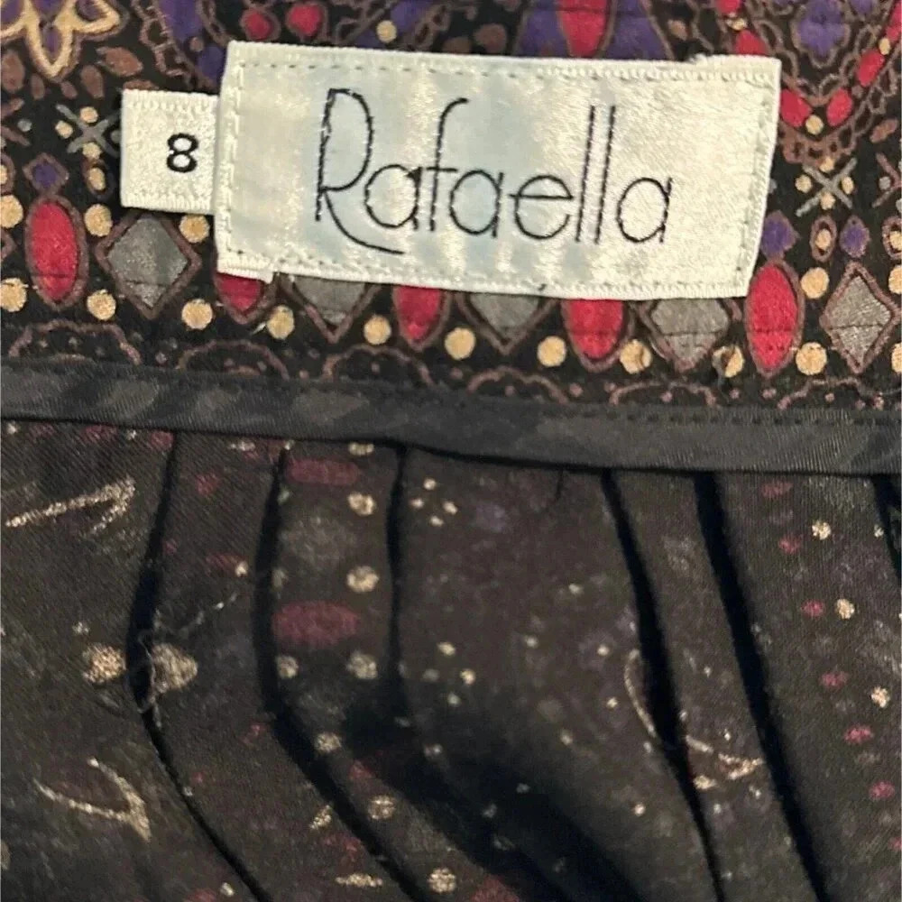 Vintage Rafaella Skirt Womens 8 Multicolor Pleated Pockets Paisley Boho Midi - Picture 15 of 16